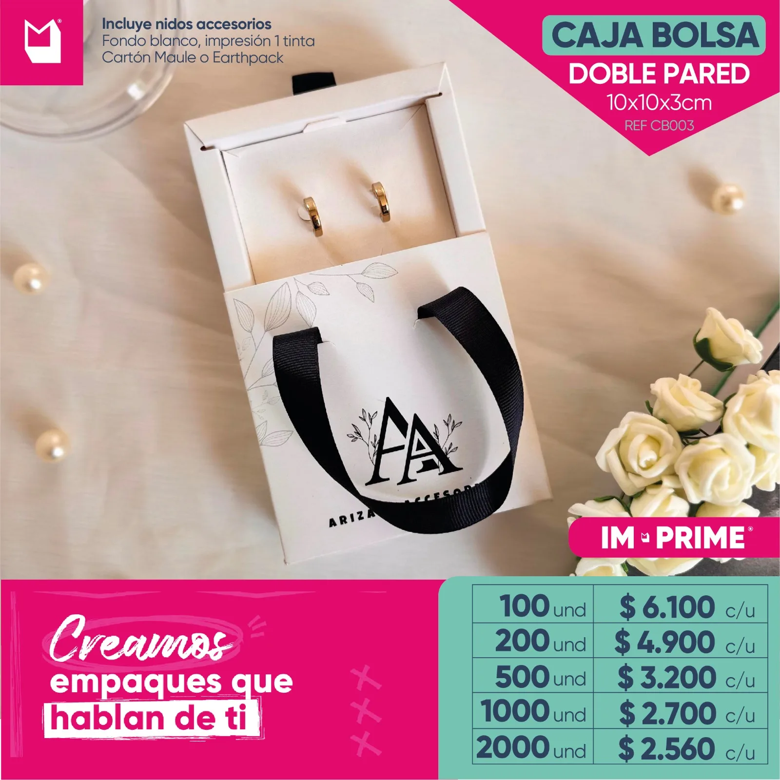 Caja Bolsa Doble Pared 10x10x3