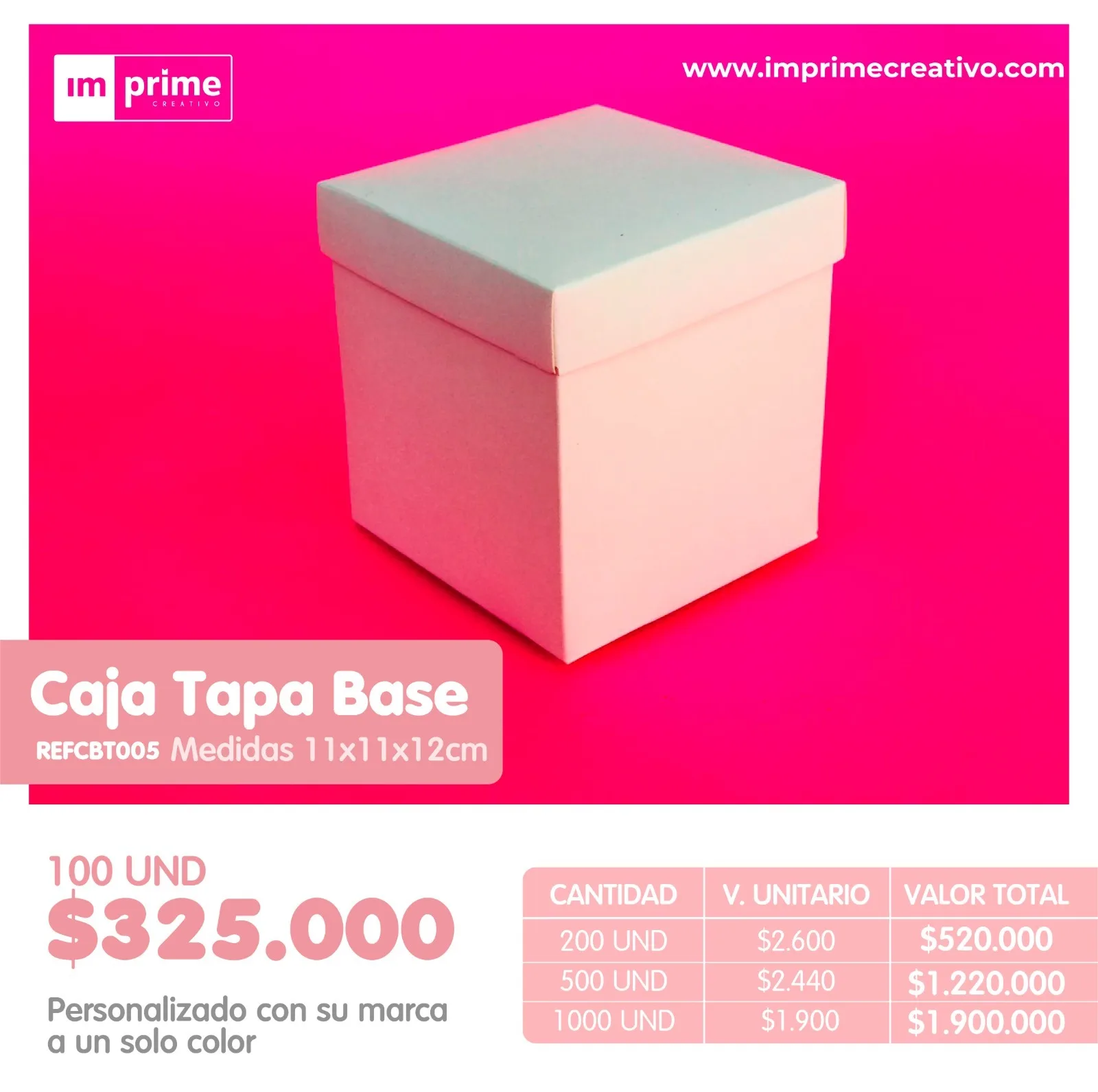 Caja Tipo Base Tapa 11x11x12cm