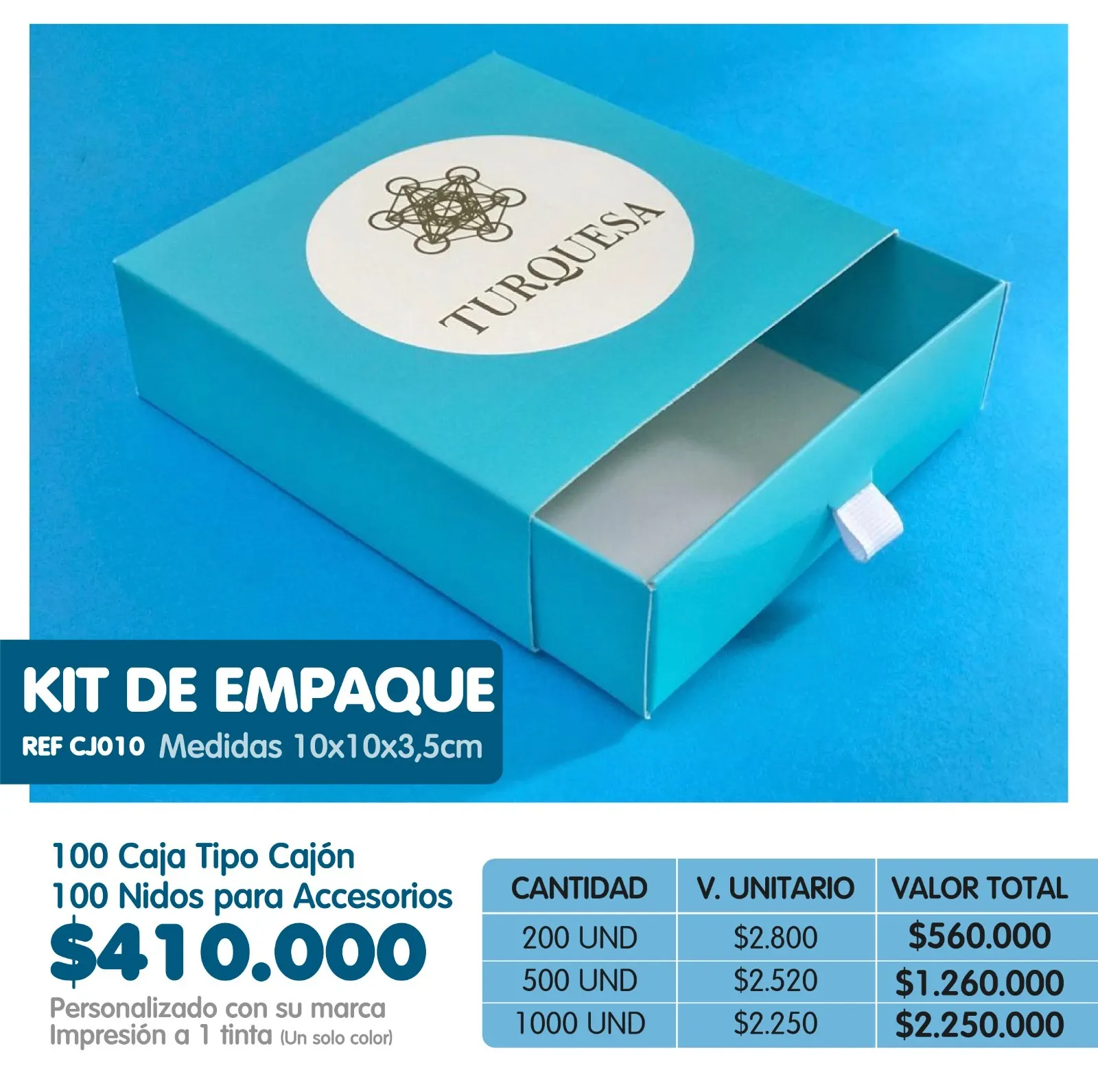 Caja cajon 10x10x3,5cm + Nidos de accesorios
