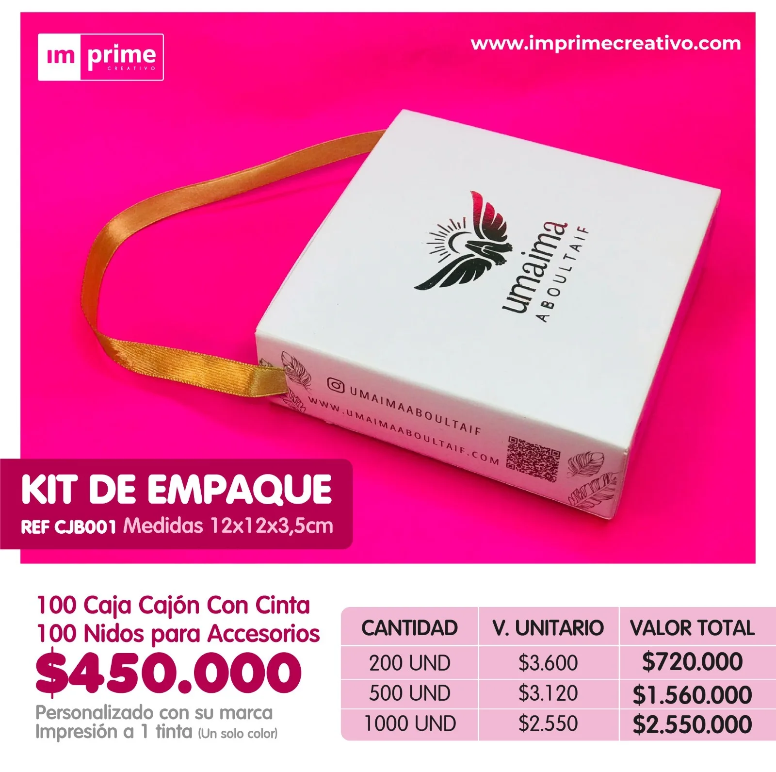 Caja tipo cajon con cinta 12x12x3.5 + Nidos de accesorios


