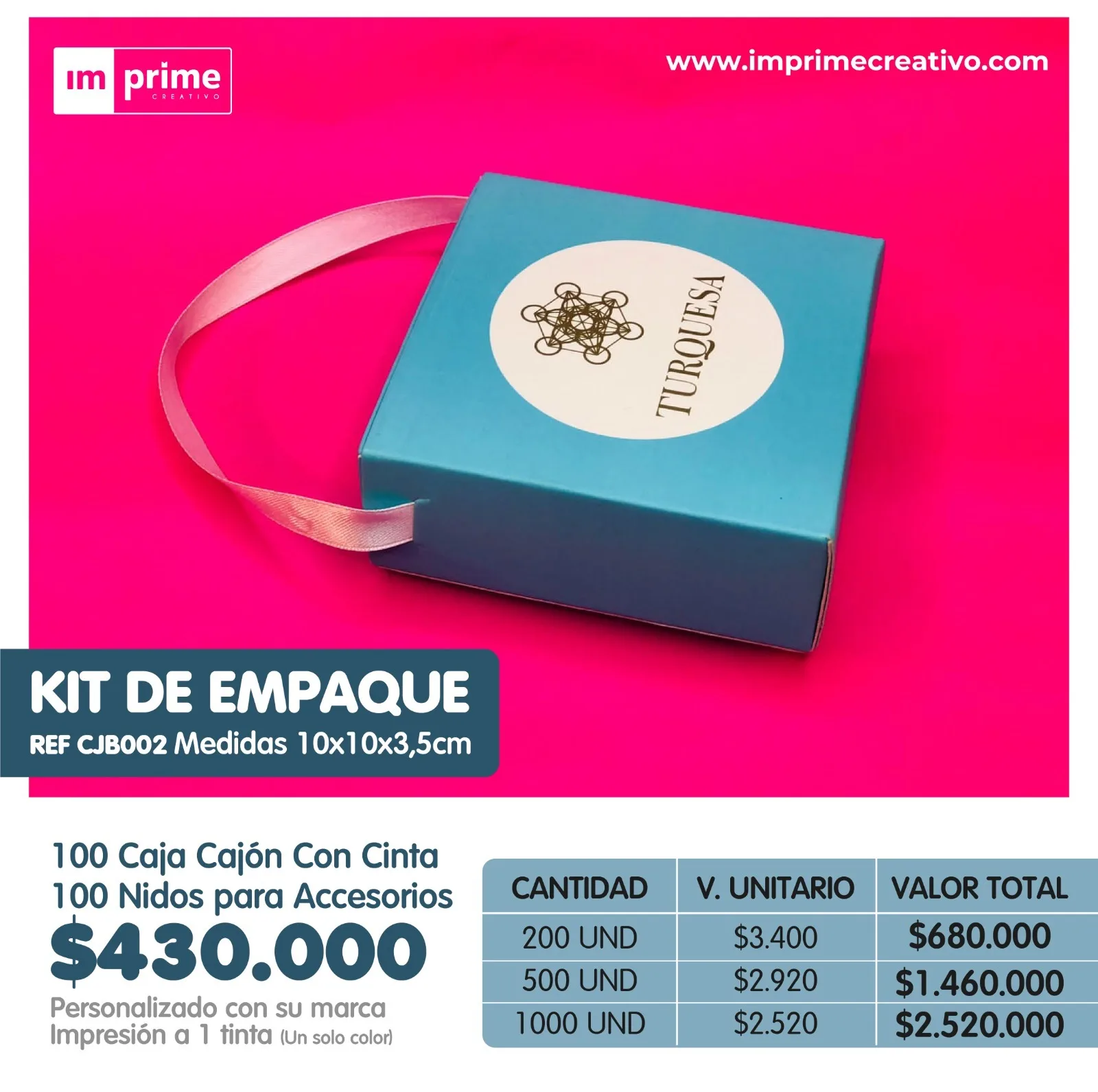 Caja tipo cajon con cinta 10x10x3cm + Nidos de accesorios




