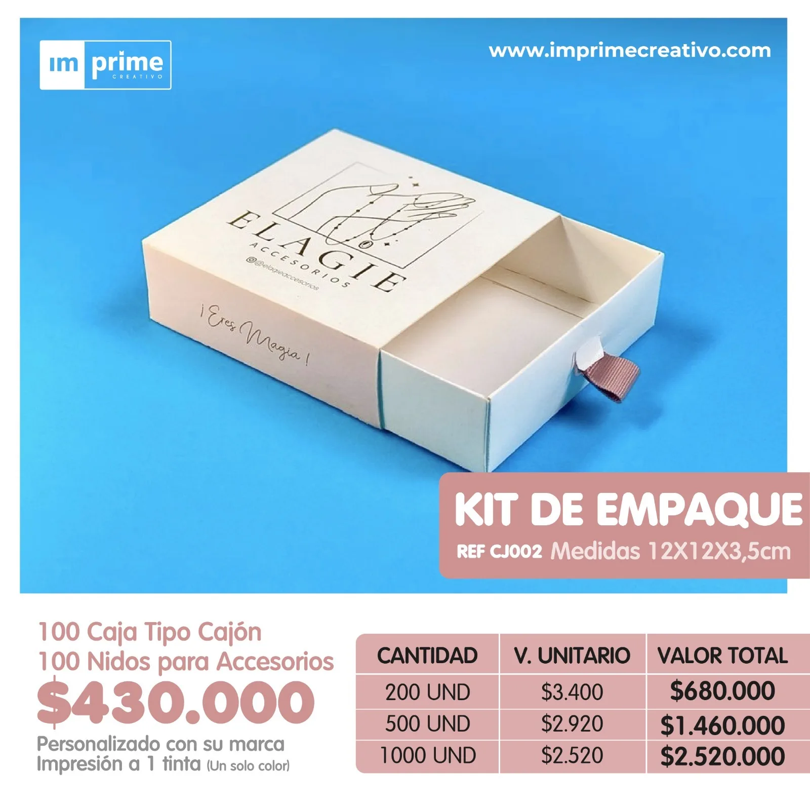 Caja tipo cajon 12x12x3.5cm +  Nidos de accesorios





