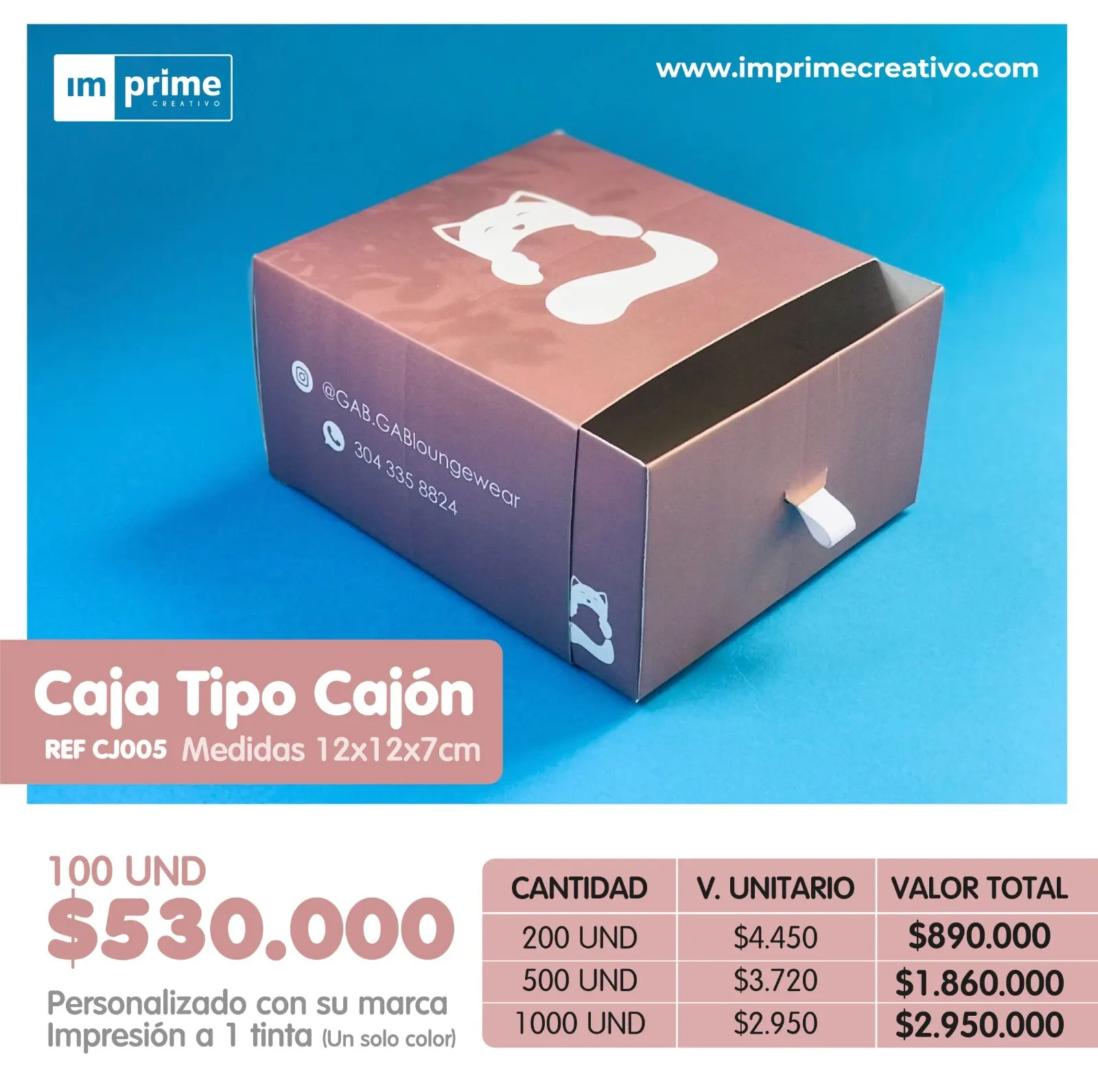 Caja tipo cajon 12x12x7cm + Nidos de accesorios







