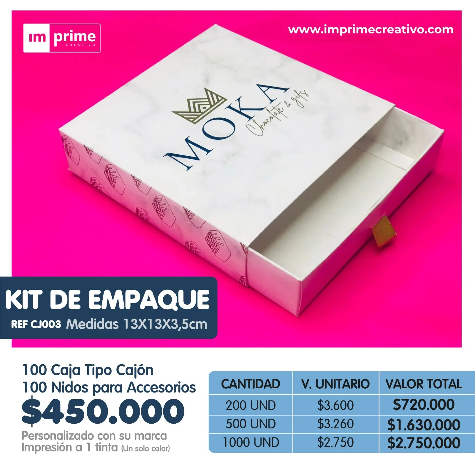 Caja tipo cajon 13x13x3.5cm +  Nidos de accesorios









