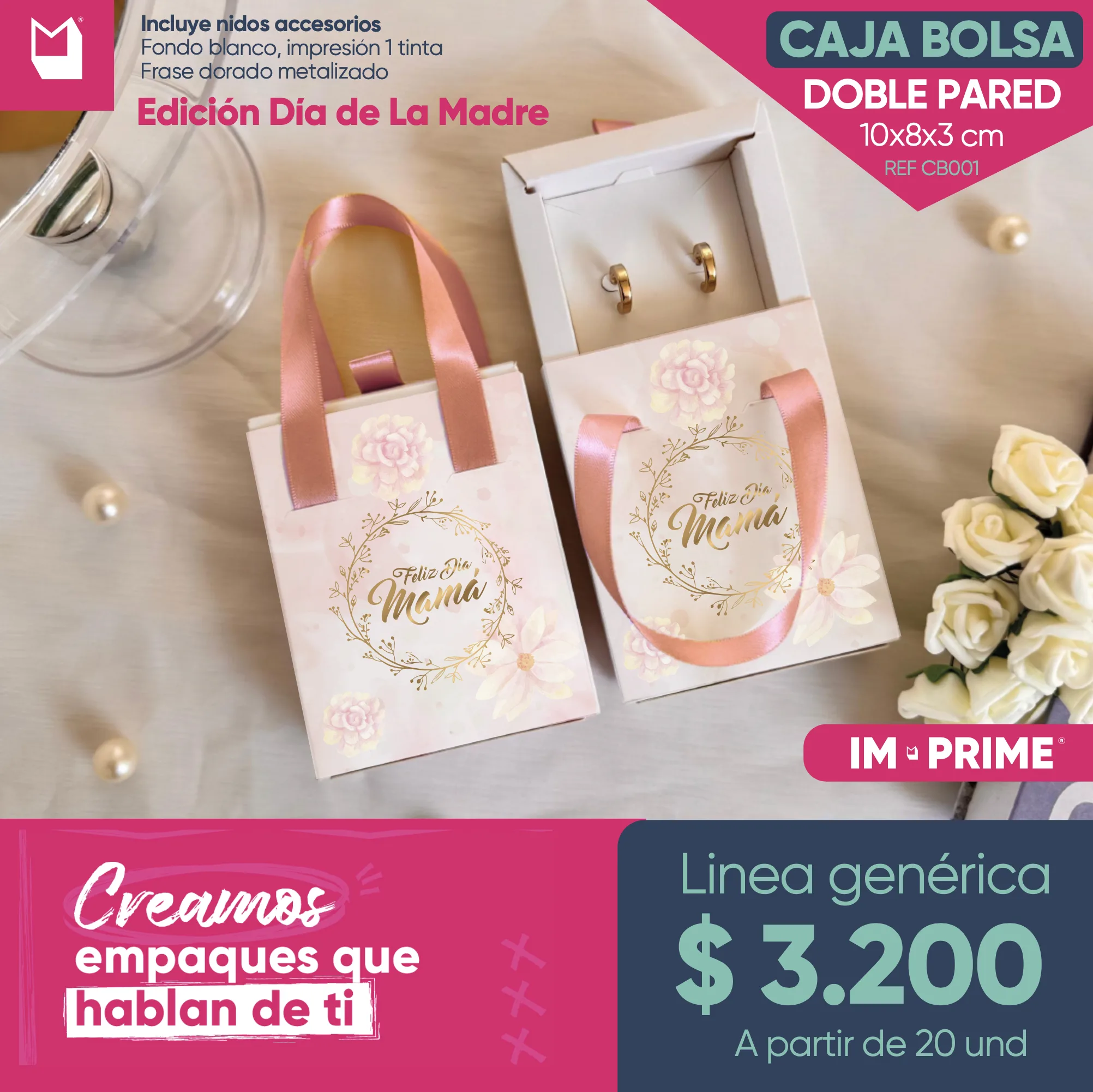 Caja Bolsa Doble Pared 10x8x3 cm Día de la Madre