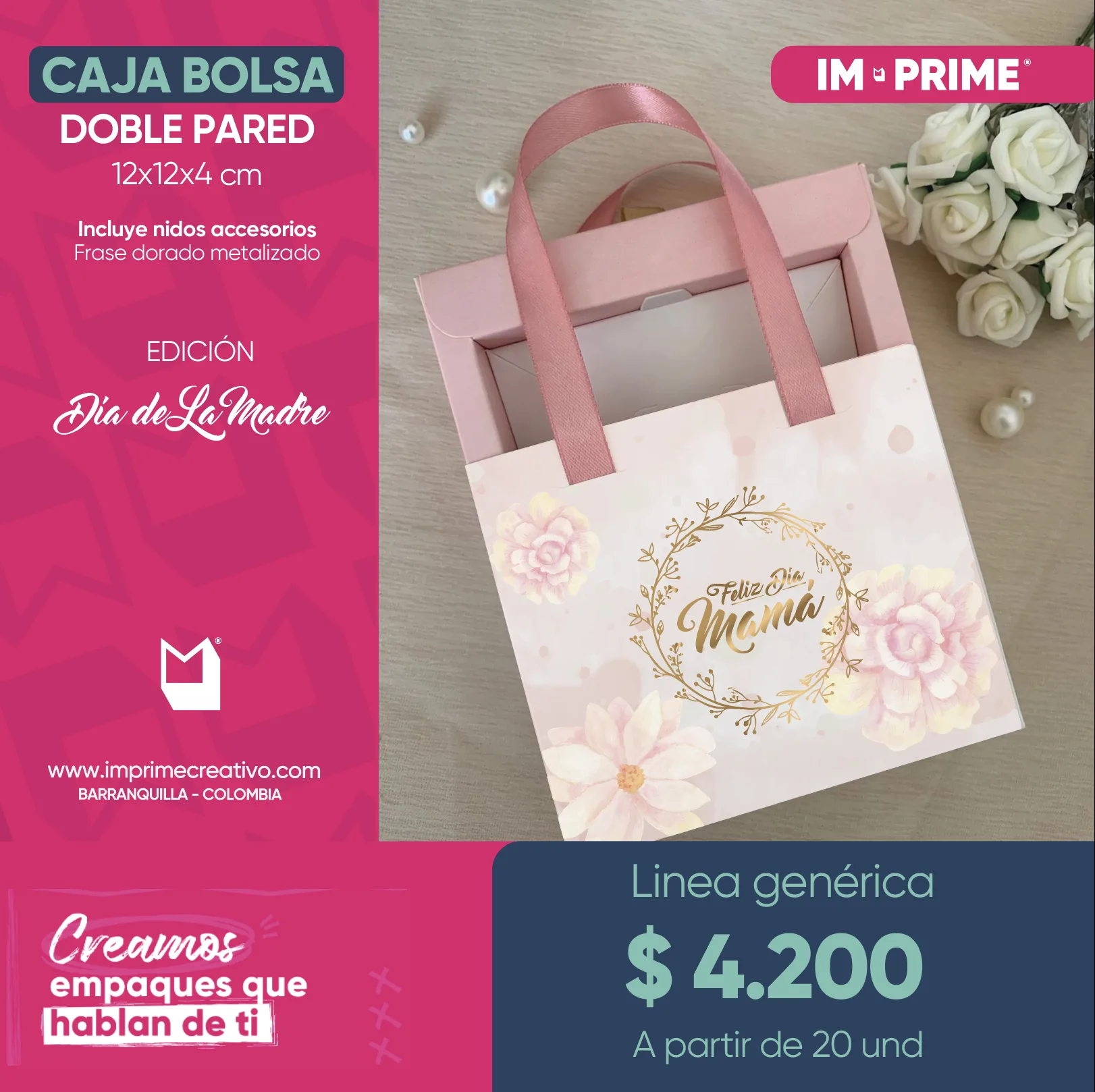 Caja Bolsa Doble Pared 12x12x4 cm Día de la Madre