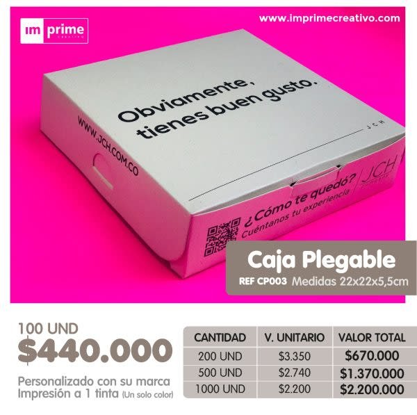 Caja Plegable 22x22x5.5 cm REF CP 003