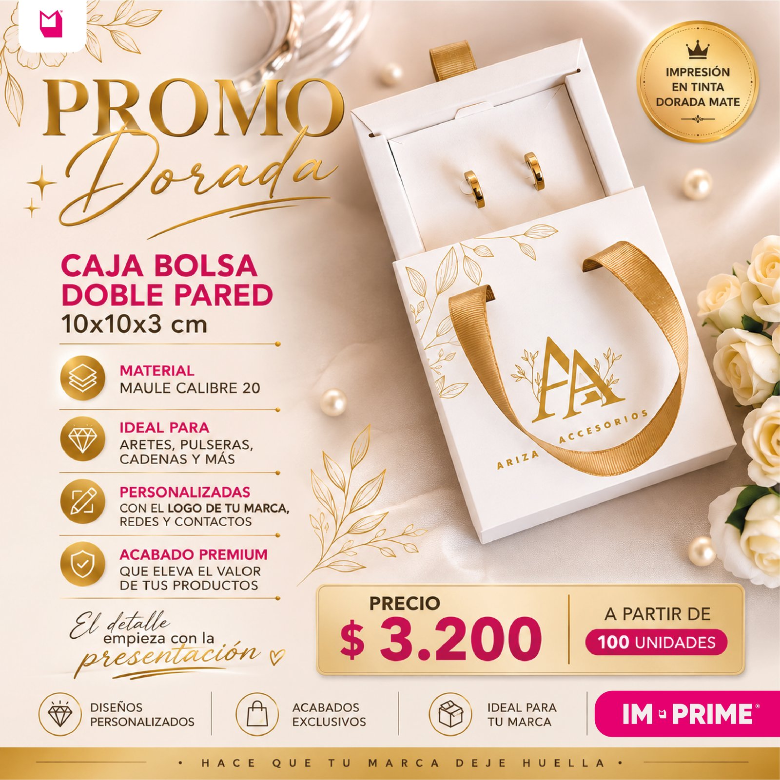 CAJA BOLSA DOBLE PARED 10X10X3 CM