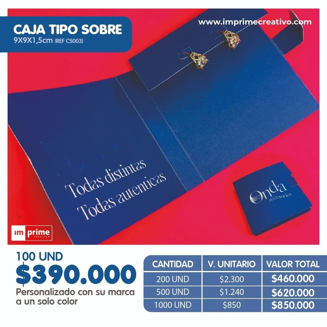 Caja tipo sobre  9x9x1,5cm
