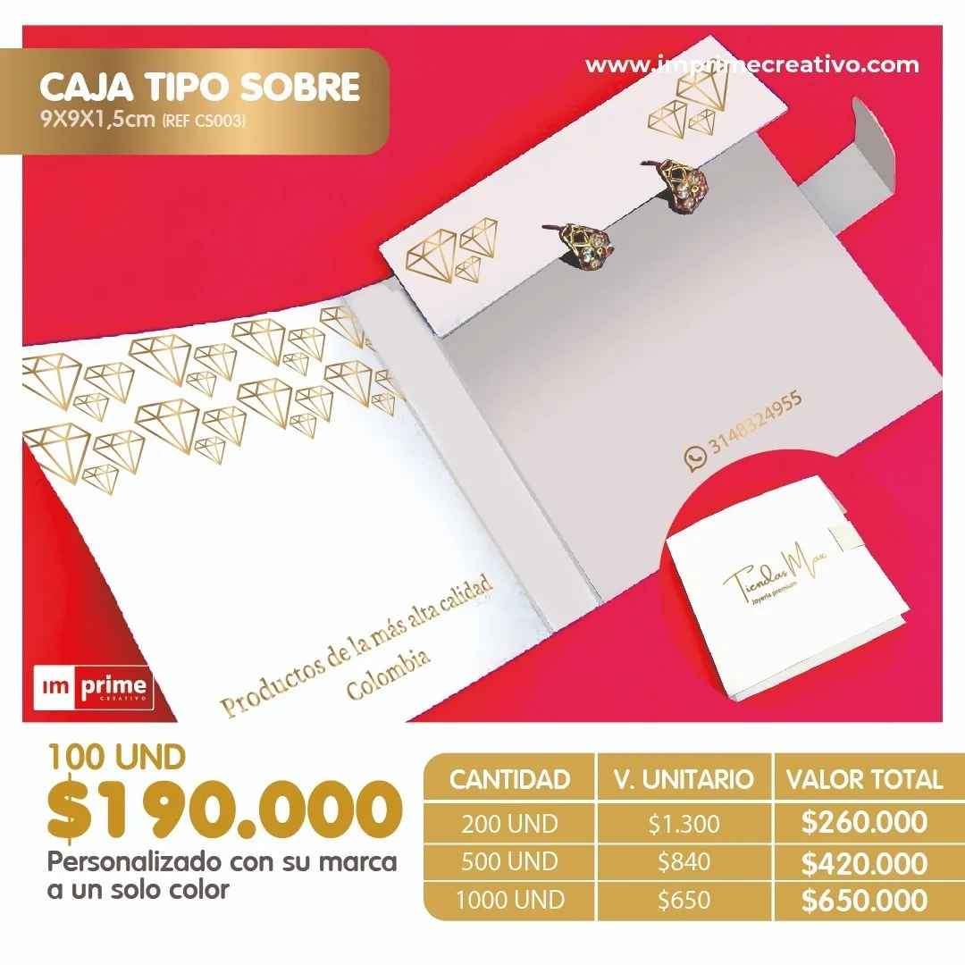 Caja  tipo Sobre  9x9x1,5cm