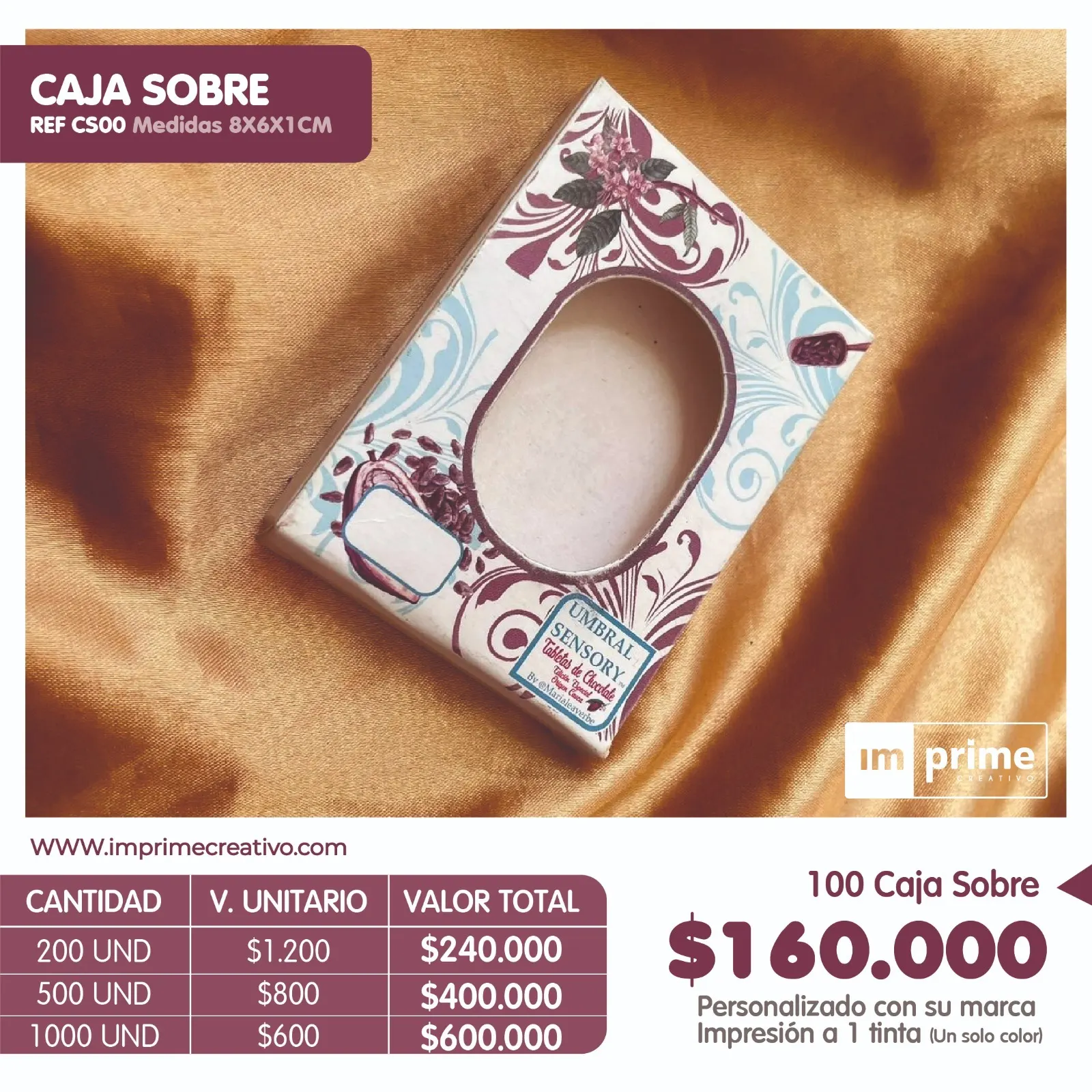Caja tipo sobre con ventana de medidas 8X6x1cm + Cartones de accesorios